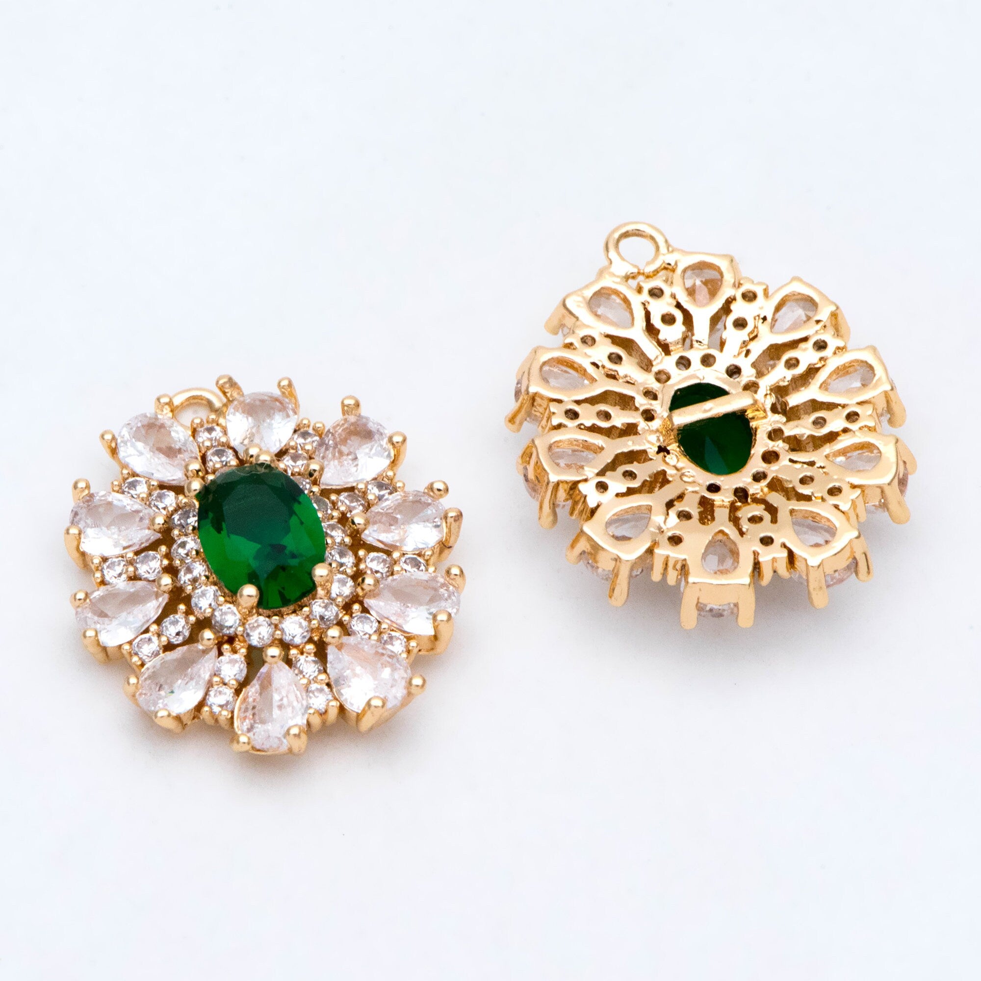 4pcs CZ Pave Gold Earring Charm, Cubic Drop Pendant, Cubic Charm, Bridal Earring, Wedding Jewelry, Wedding Earrings Charm (GB-3011)